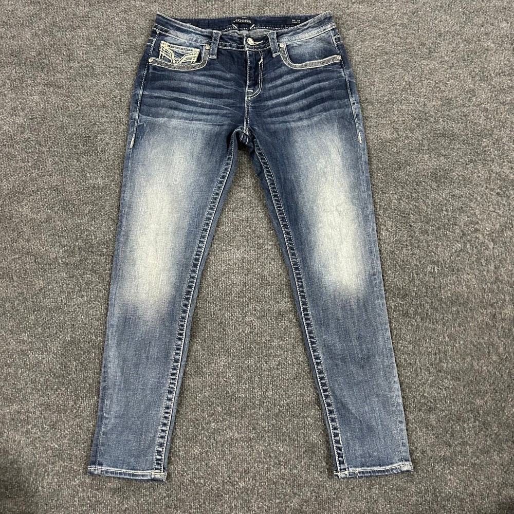 Vigoss Jeans Womens Size 31 Blue Classic Fit Skinny Embellished Contrast Stitch